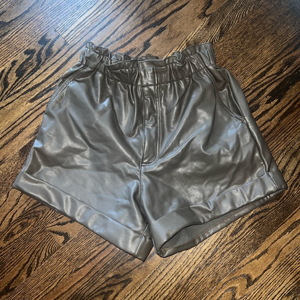 Brown faux leather shorts